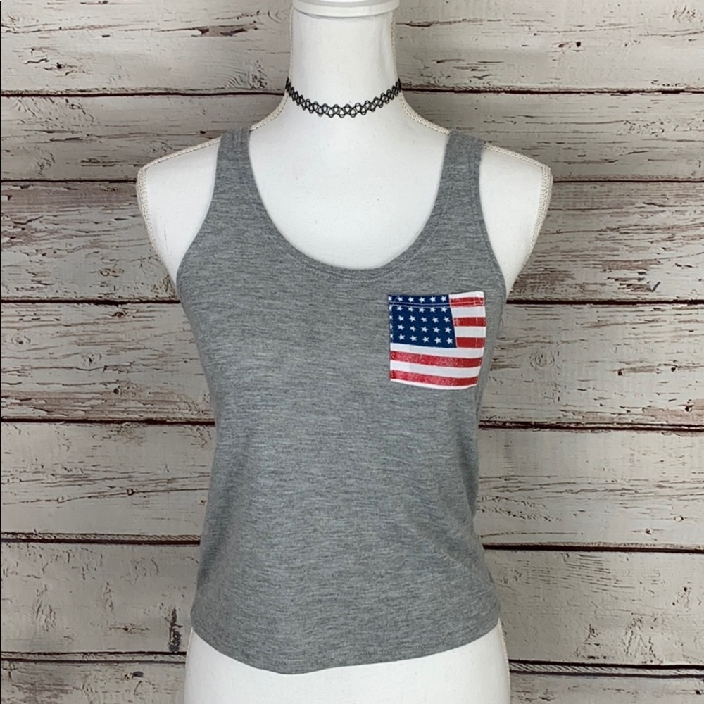 Fifth Sun Grey American Flag Pocket Tank XS